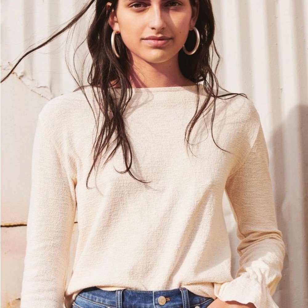 Madewell Texture & Thread Cream Ruffle-Cuff Blouse, Size XXS